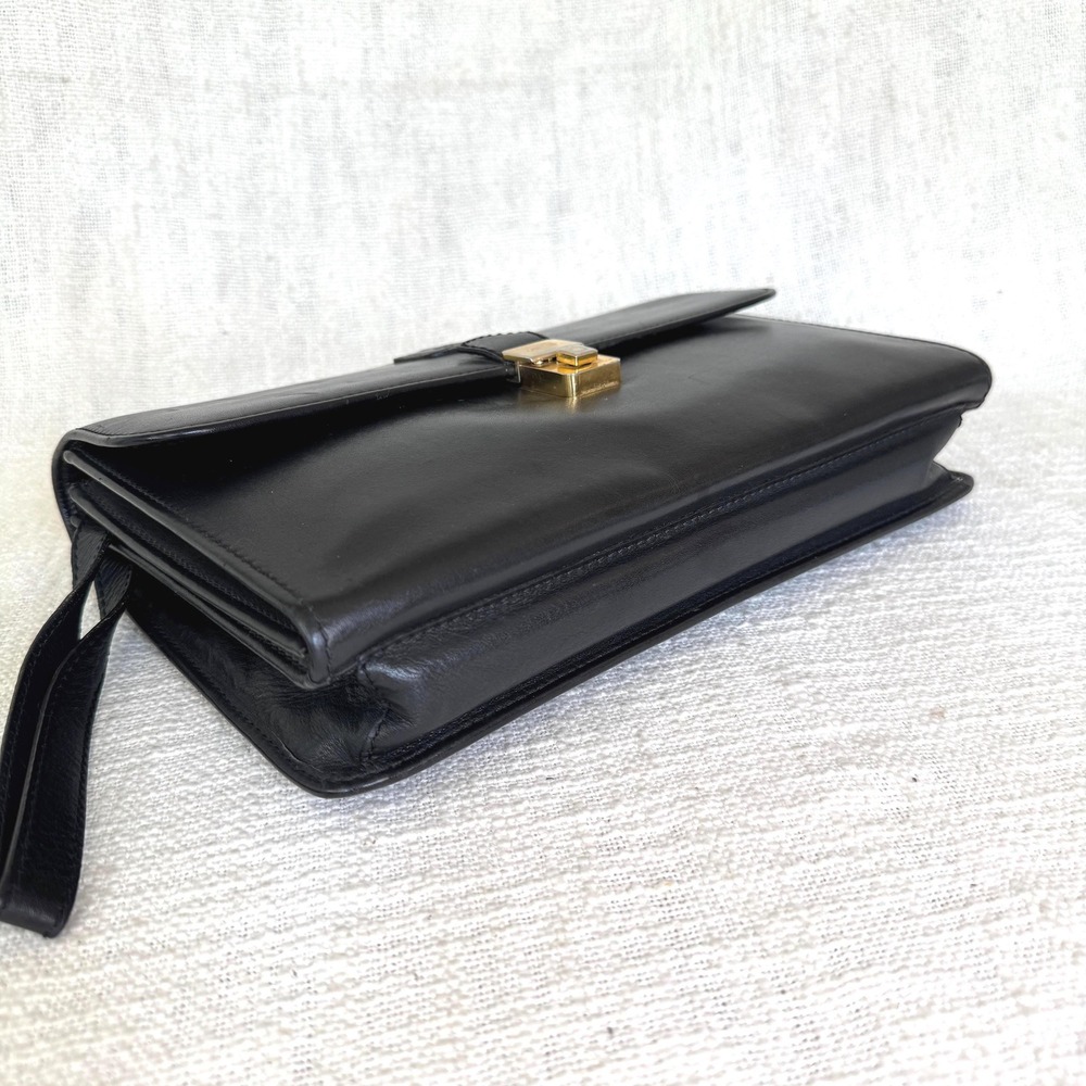 Vintage Celine Black Leather‎ Clutch Document/Travel Organizer Gold Push-Lock - Picture 5 of 6